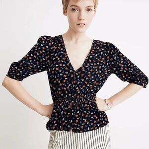 Madewell black floral blouse